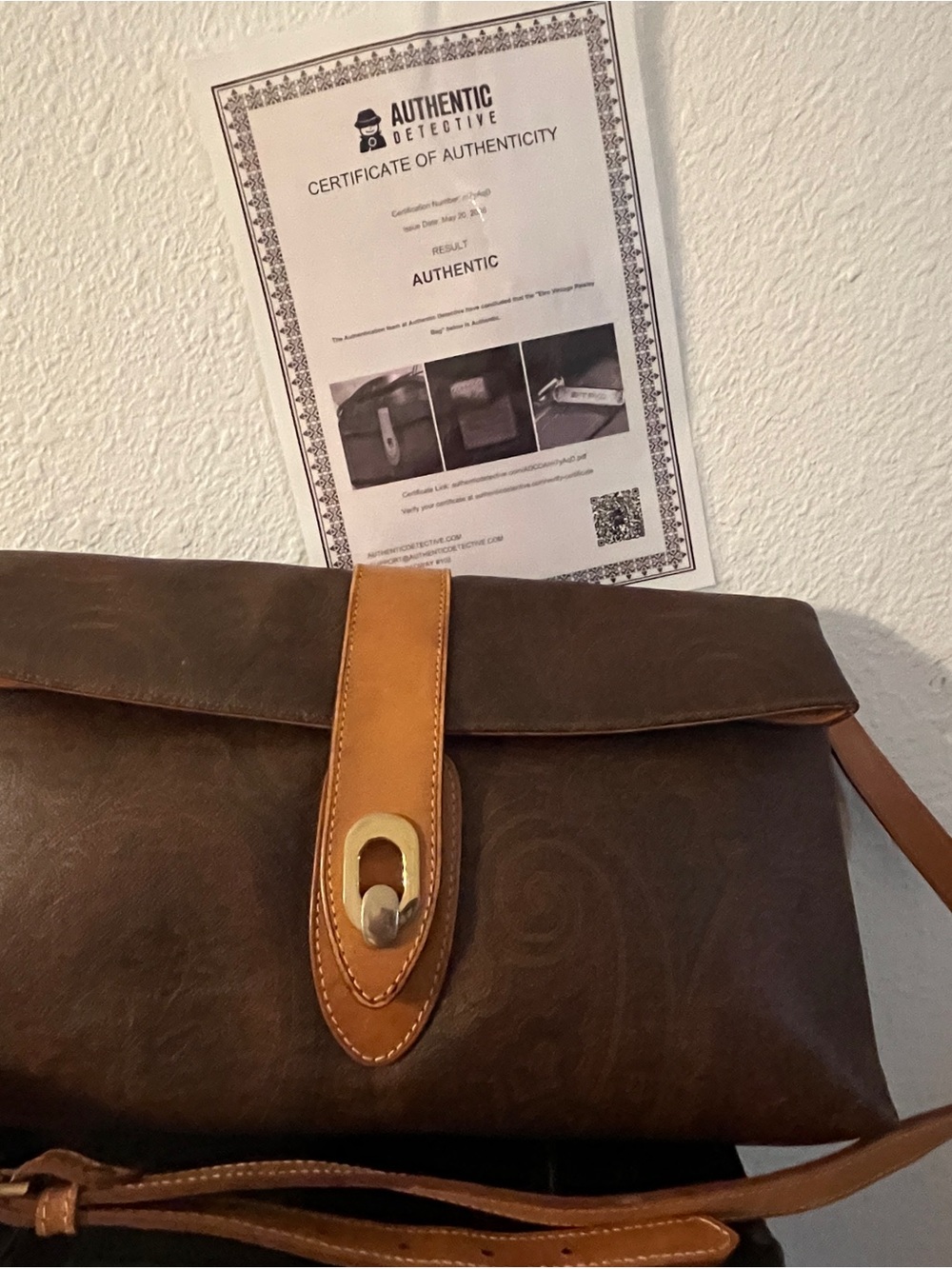 Etro Brown Leather Crossbody with Tan Strap and Gold-Tone Hardware